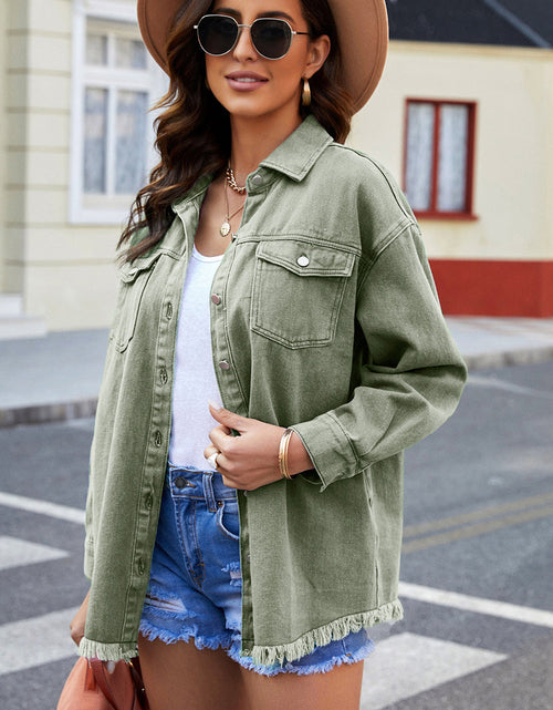 Load image into Gallery viewer, Button Up Pocketed Raw Hem Denim Jacket
