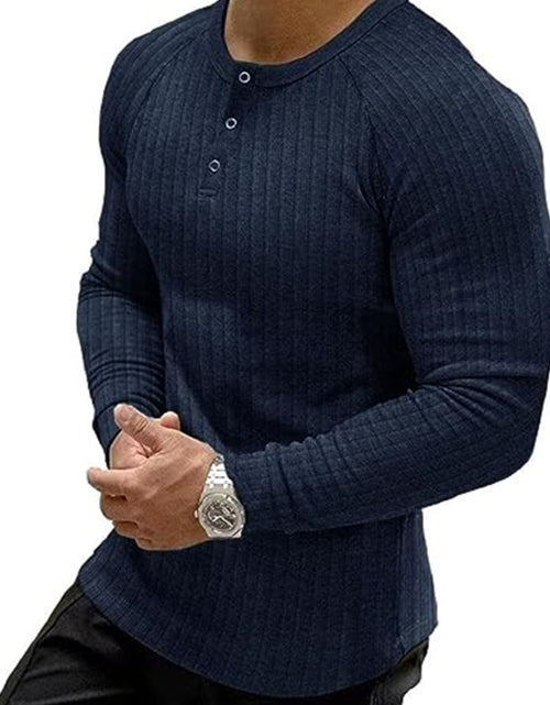 Load image into Gallery viewer, Men's Full Size Ribbed Round Neck Long Sleeve T-Shirt Plus Size
