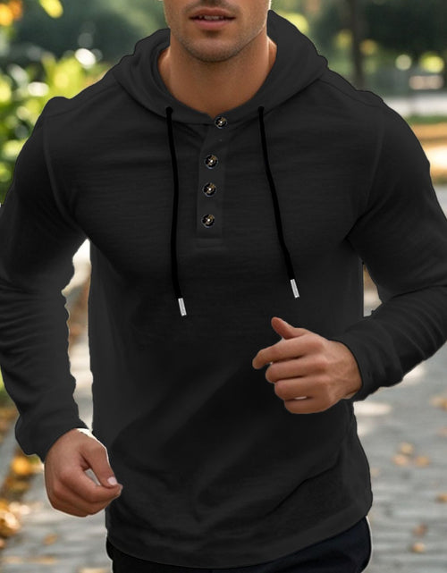 Load image into Gallery viewer, Men's Full Size Drawstring Button Detail Long Sleeve Hoodie Plus Size

