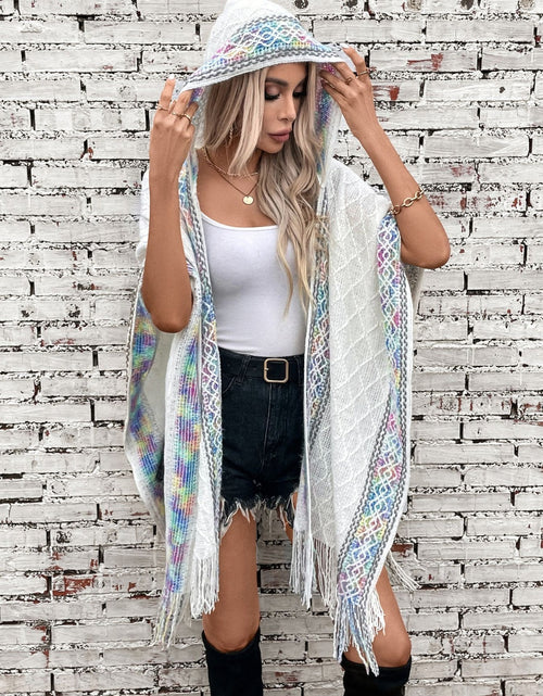 Load image into Gallery viewer, Fringe Half Sleeve Hooded Poncho
