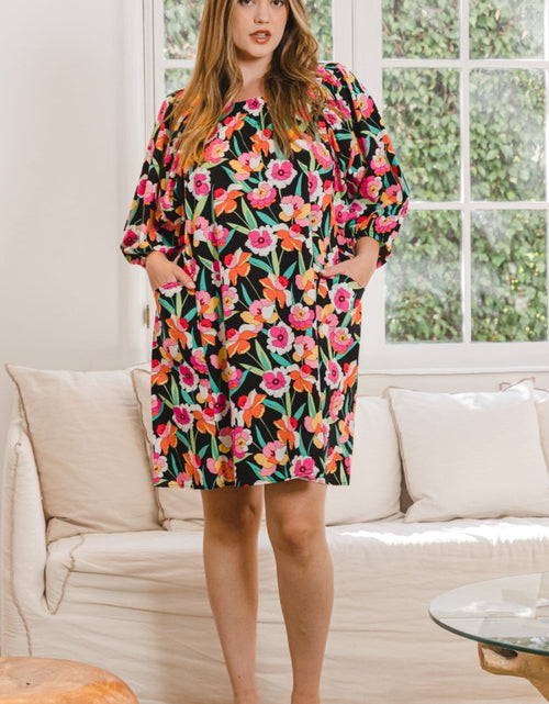 Load image into Gallery viewer, ODDI Full Size Floral Puff Sleeve Mini Dress
