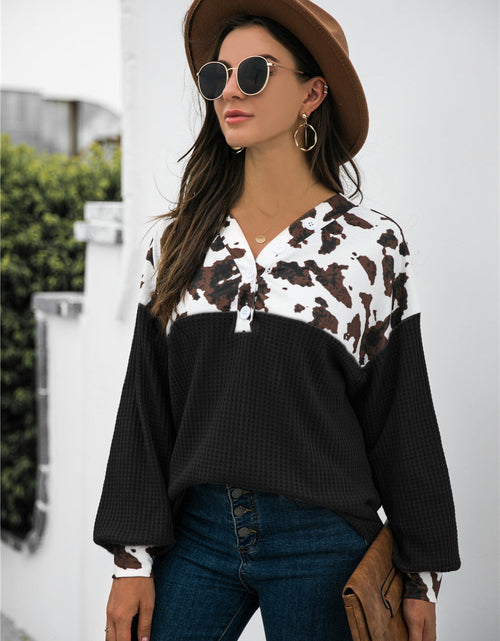 Load image into Gallery viewer, Animal Print Color Block Waffle-Knit Top
