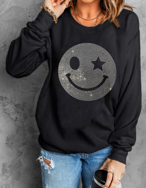 Load image into Gallery viewer, Rhinestone Smile Long Sleeve Sweatshirt
