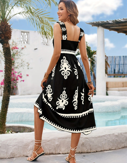 Load image into Gallery viewer, Printed Square Neck Wide Strap Midi Dress
