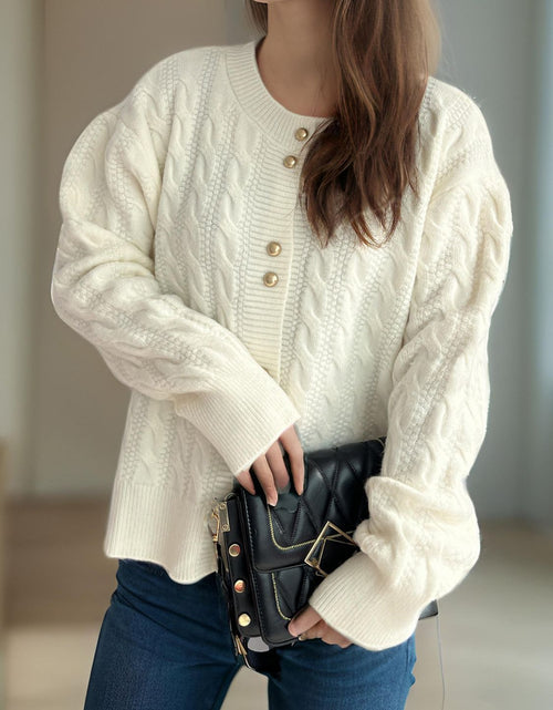 Load image into Gallery viewer, Cable-Knit Round Neck Long Sleeve Cardigan
