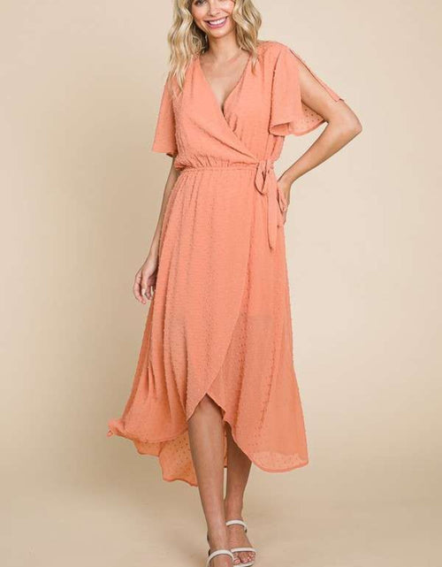 Load image into Gallery viewer, Culture Code Full Size Swiss Dot Tied Slit Short Sleeve Dress
