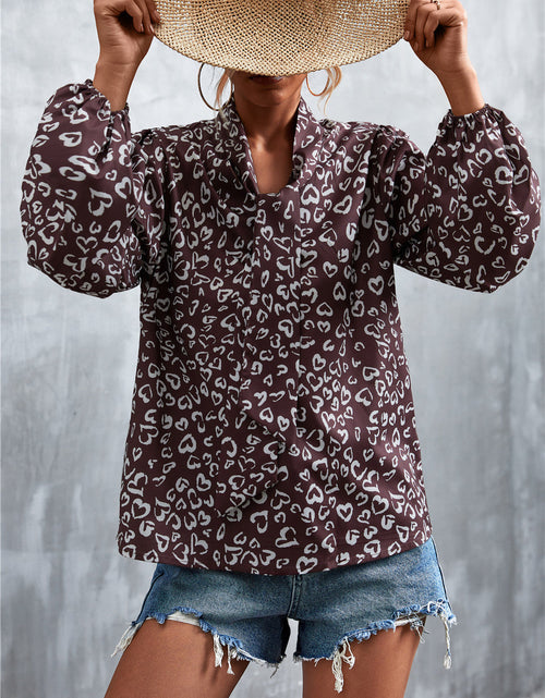 Load image into Gallery viewer, Printed Tie Neck Puff Sleeve Blouse

