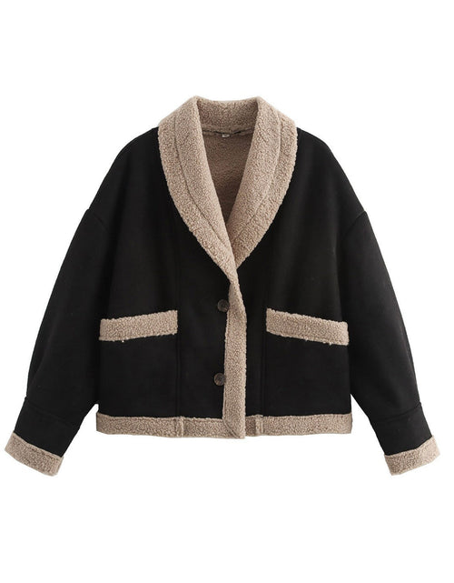 Load image into Gallery viewer, Fuzzy Collared Neck Long Sleeve Jacket
