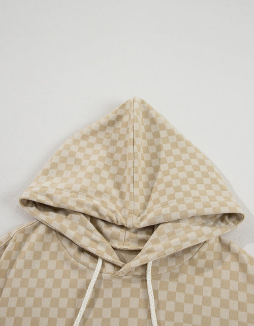 Load image into Gallery viewer, Checkered Print Kangaroo Pocket Drawstring Hoodie
