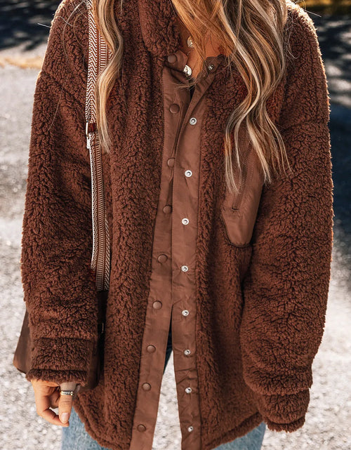 Load image into Gallery viewer, Fuzzy Snap Down Dropped Shoulder Jacket
