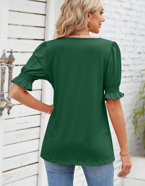 Load image into Gallery viewer, Smocked Square Neck Short Sleeve T-Shirt
