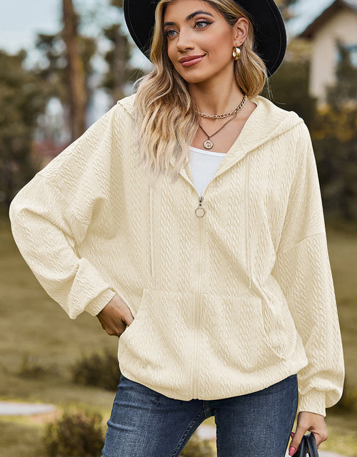 Load image into Gallery viewer, Drawstring Zip Up Dropped Shoulder Hoodie
