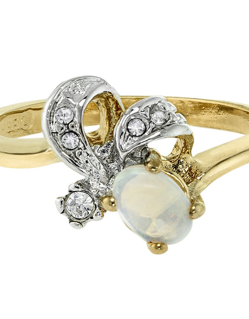 Load image into Gallery viewer, Vintage Genuine Jelly Opal and Clear Austrian Crystal Ring 18k Yellow Gold Electroplated Made in the USA by PVD Vintage Jewelry
