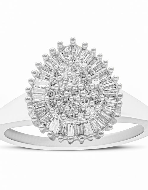 Load image into Gallery viewer, 10K White Gold 1/2 Cttw Round &amp; Baguette Cut Diamond Pear Shaped Domed Pavé Cluster with Halo Cocktail Ring (H-I Color, SI1-SI2 Clarity) by Haus of Brilliance
