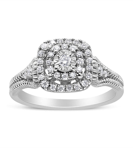 .925 Sterling Silver 1/3 Cttw Miracle Set Round-Cut Diamond Cocktail Ring (H-I Color, I1-I2 Clarity) by Infinite Jewels