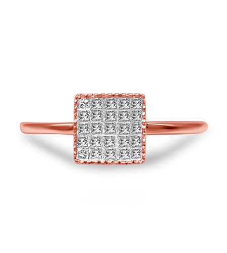 10K Rose Gold 1/3 Cttw Invisible Set Princess Cut Diamond Composite Square Shape Ring for Women (H-I color, I1-I2 clarity) by Haus of Brilliance