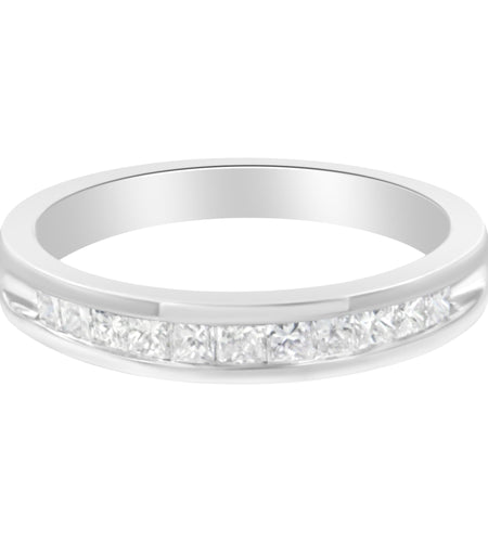 .925 Sterling Silver 1/2 Cttw Princess-Cut Diamond Channel-Set Half-Eternity Wedding or Anniversary Band Ring (H-I Color, I2 Clarity) by Infinite Jewels