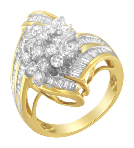 10K Yellow Gold Round and Baguette Diamond Swirl Ring (2.0 Cttw, J-K Color, I2 Clarity) by Haus of Brilliance