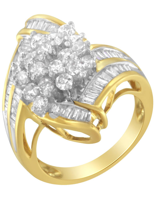 Load image into Gallery viewer, 10K Yellow Gold Round and Baguette Diamond Swirl Ring (2.0 Cttw, J-K Color, I2 Clarity) by Haus of Brilliance
