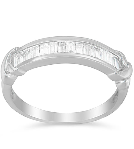 .925 Sterling Silver 1/2 Cttw Baguette Cut Diamond Channel Set X-Station Wedding Ring (H-I Color, I1-I2 Clarity) by Infinite Jewels