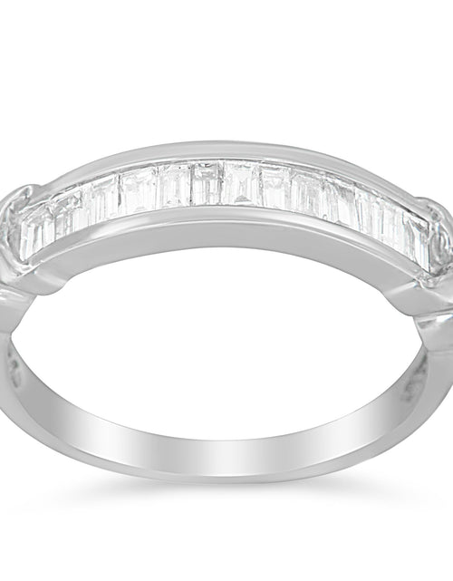 Load image into Gallery viewer, .925 Sterling Silver 1/2 Cttw Baguette Cut Diamond Channel Set X-Station Wedding Ring (H-I Color, I1-I2 Clarity) by Haus of Brilliance

