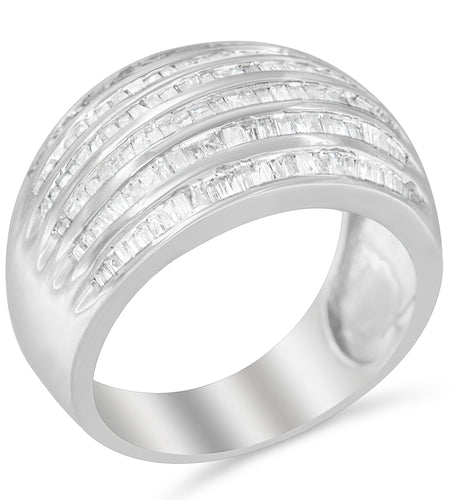 .925 Sterling Silver 1.0 Cttw Baguette-Cut Diamond 6-Row Channel Set Domed Tapered Cocktail Fashion Ring (H-I Color, I2-I3 Clarity) by Infinite Jewels