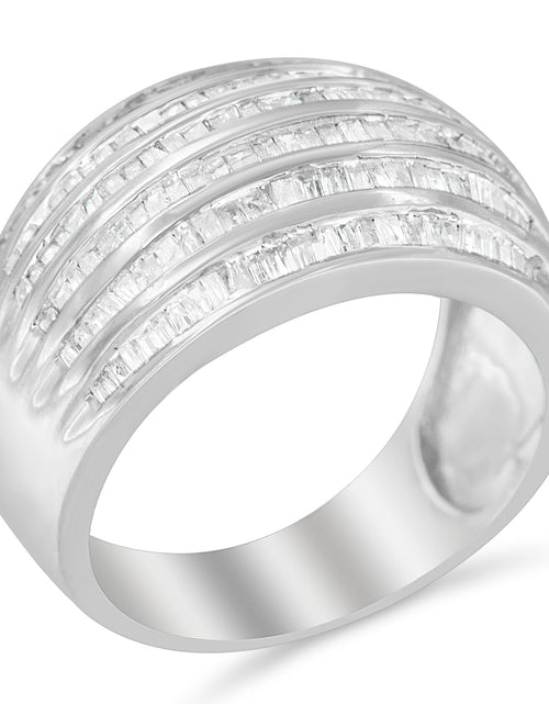 Load image into Gallery viewer, .925 Sterling Silver 1.0 Cttw Baguette-Cut Diamond 6-Row Channel Set Domed Tapered Cocktail Fashion Ring (H-I Color, I2-I3 Clarity) by Infinite Jewels
