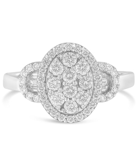 10K White Gold 1.0 Cttw Diamond Oval Cluster with Halo Vintage-Inspired Art Deco Buckle Style Statement Ring (G-H Color, SI1-SI2 Clarity) by Haus of Brilliance