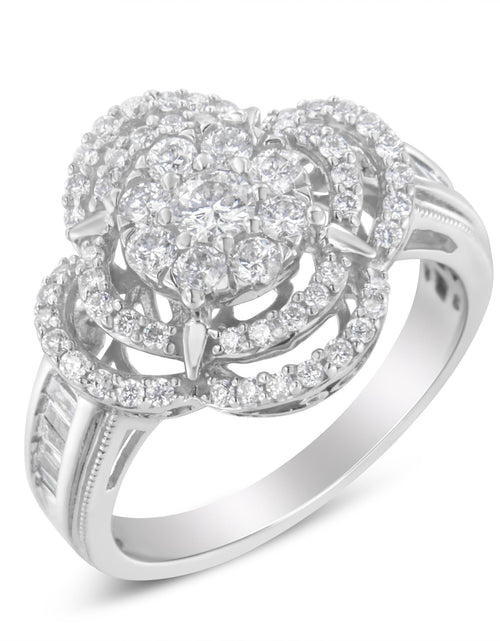 Load image into Gallery viewer, 14K White Gold 1.0 Cttw Round &amp; Baguette Cut Diamond Floral Cluster Quatrefoil Channel Set Band Cocktail Statement Ring (H-I Color, SI2-I1 Clarity) by Haus of Brilliance
