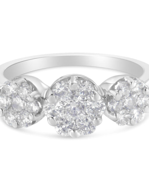 Load image into Gallery viewer, 14K White Gold 1-1/4 Cttw Brilliant Cut Diamond Three Round Floral Clusters Engagement or Fashion Ring (H-I Color, SI2-I1 Clarity) by Haus of Brilliance
