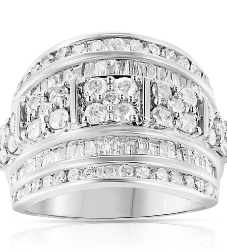 .925 Sterling Silver 2.0 Cttw Round & Baguette Cut Diamond Multi-Row Channel Set Tapered Cocktail Fashion Ring (I-J Color, I3 Clarity) by Haus of Brilliance
