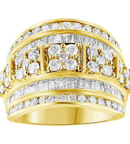.925 Sterling Silver 2.0 Cttw Round & Baguette Cut Diamond Multi-Row Channel Set Tapered Cocktail Fashion Ring (I-J Color, I3 Clarity) by Haus of Brilliance