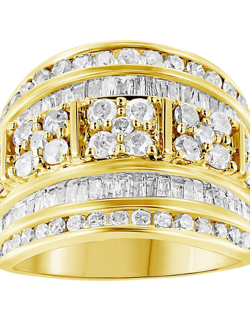 Load image into Gallery viewer, .925 Sterling Silver 2.0 Cttw Round &amp; Baguette Cut Diamond Multi-Row Channel Set Tapered Cocktail Fashion Ring (I-J Color, I3 Clarity) by Haus of Brilliance
