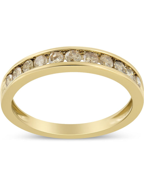 Load image into Gallery viewer, 14K Yellow Gold Plated .925 Sterling Silver 1/2 Cttw Channel Set Round Champagne Diamond 11 Stone Band Ring (K-L Color, I1-I2 Clarity) by Infinite Jewels
