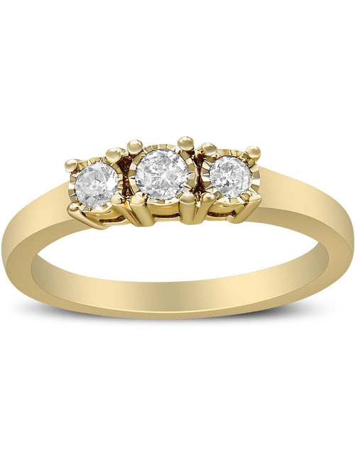 Load image into Gallery viewer, 14K Yellow Gold Plated .925 Sterling Silver 1/4 Cttw Diamond 3 Stone Illusion Plate Ring (J-K Color, I1-I2 Clarity) by Infinite Jewels
