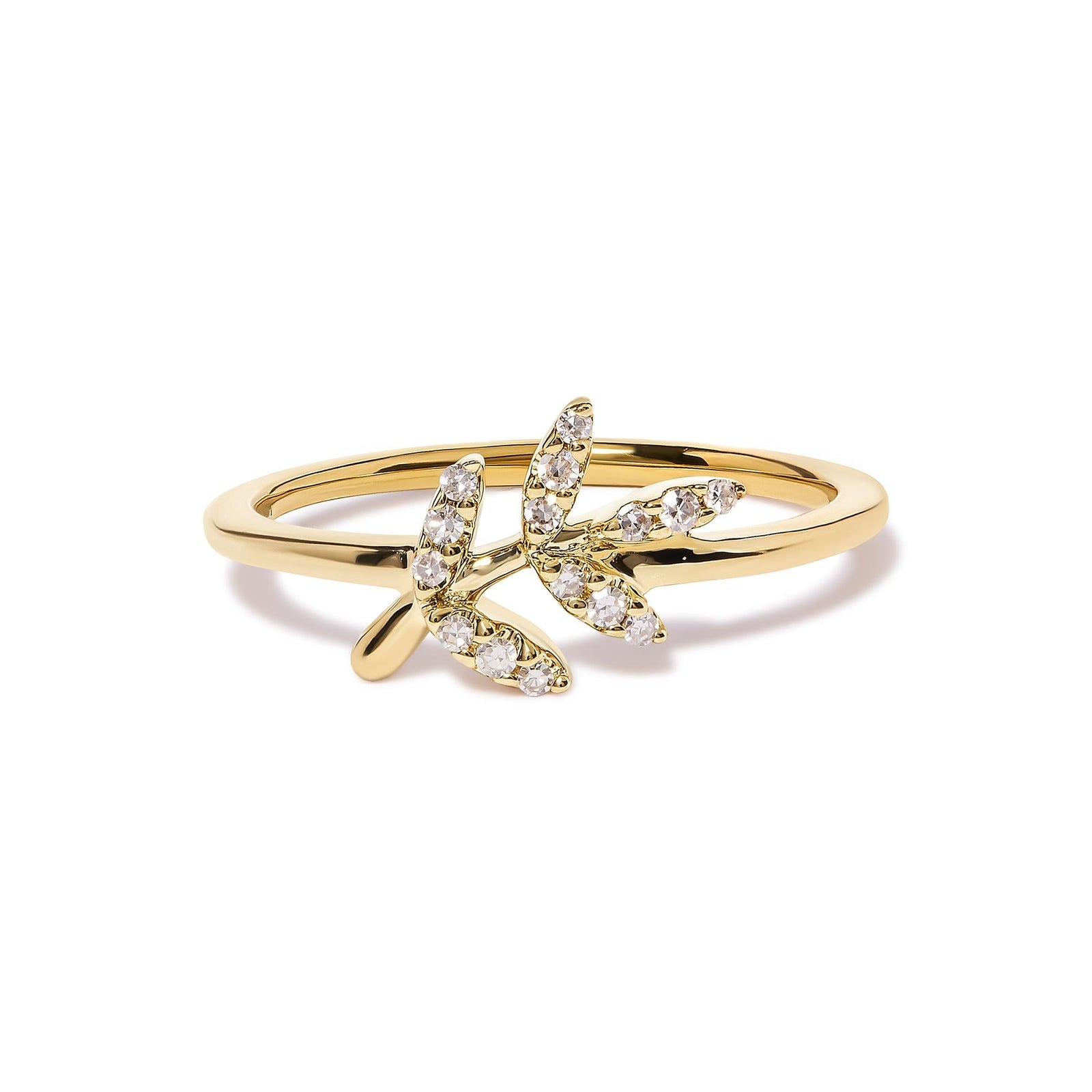 10K Yellow Gold 1/10 Cttw Diamond Leaf and Branch Ring (H-I Color, I1-I2 Clarity) by Haus of Brilliance