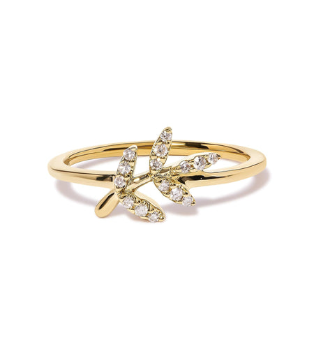 10K Yellow Gold 1/10 Cttw Diamond Leaf and Branch Ring (H-I Color, I1-I2 Clarity) by Infinite Jewels