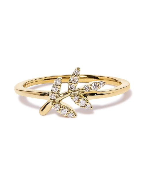 Load image into Gallery viewer, 10K Yellow Gold 1/10 Cttw Diamond Leaf and Branch Ring (H-I Color, I1-I2 Clarity) by Infinite Jewels
