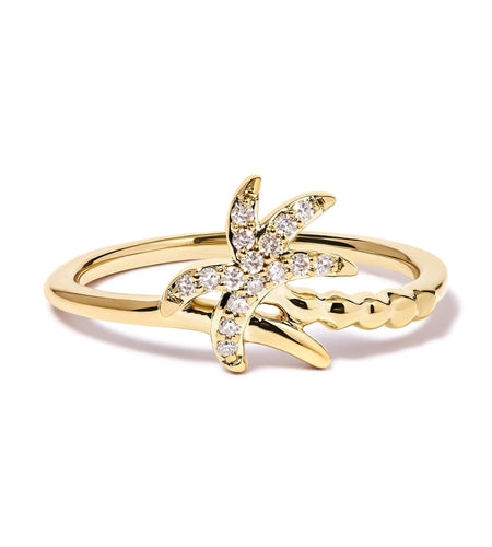 10K Yellow Gold 1/10 Cttw Diamond  Palm Tree Statement Ring (H-I Color, I1-I2 Clarity) by Haus of Brilliance