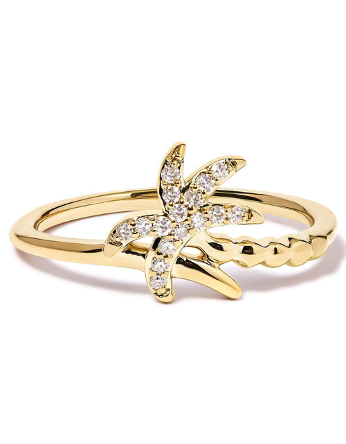Load image into Gallery viewer, 10K Yellow Gold 1/10 Cttw Diamond  Palm Tree Statement Ring (H-I Color, I1-I2 Clarity) by Infinite Jewels

