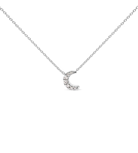 10K White Gold Diamond Accented Crescent Moon Shaped 18" Inch Pendant Necklace (H-I Color, I1-I2 Clarity) by Infinite Jewels
