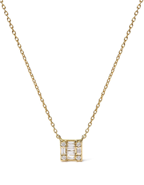 Load image into Gallery viewer, 10K Yellow Gold 1/10 Cttw Round and Baguette Diamond Mosaic Composite Square 18" Inch Pendant Necklace (H-I Color, I1-I2 Clarity) by Infinite Jewels

