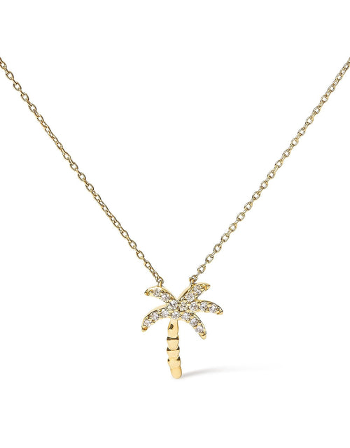 Load image into Gallery viewer, 10K Yellow Gold 1/10 Cttw Round Diamond Palm Tree 18" Inch Pendant Necklace (H-I Color, I1-I2 Clarity) by Haus of Brilliance
