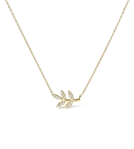 10K Yellow Gold 1/10 Cttw Diamond Leaf and Branch 18" Pendant Necklace (H-I Color, I1-I2 Clarity) by Haus of Brilliance