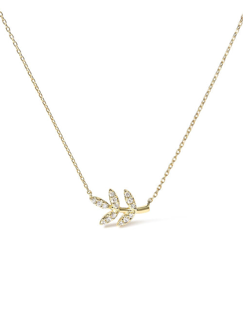 Load image into Gallery viewer, 10K Yellow Gold 1/10 Cttw Diamond Leaf and Branch 18" Pendant Necklace (H-I Color, I1-I2 Clarity) by Haus of Brilliance
