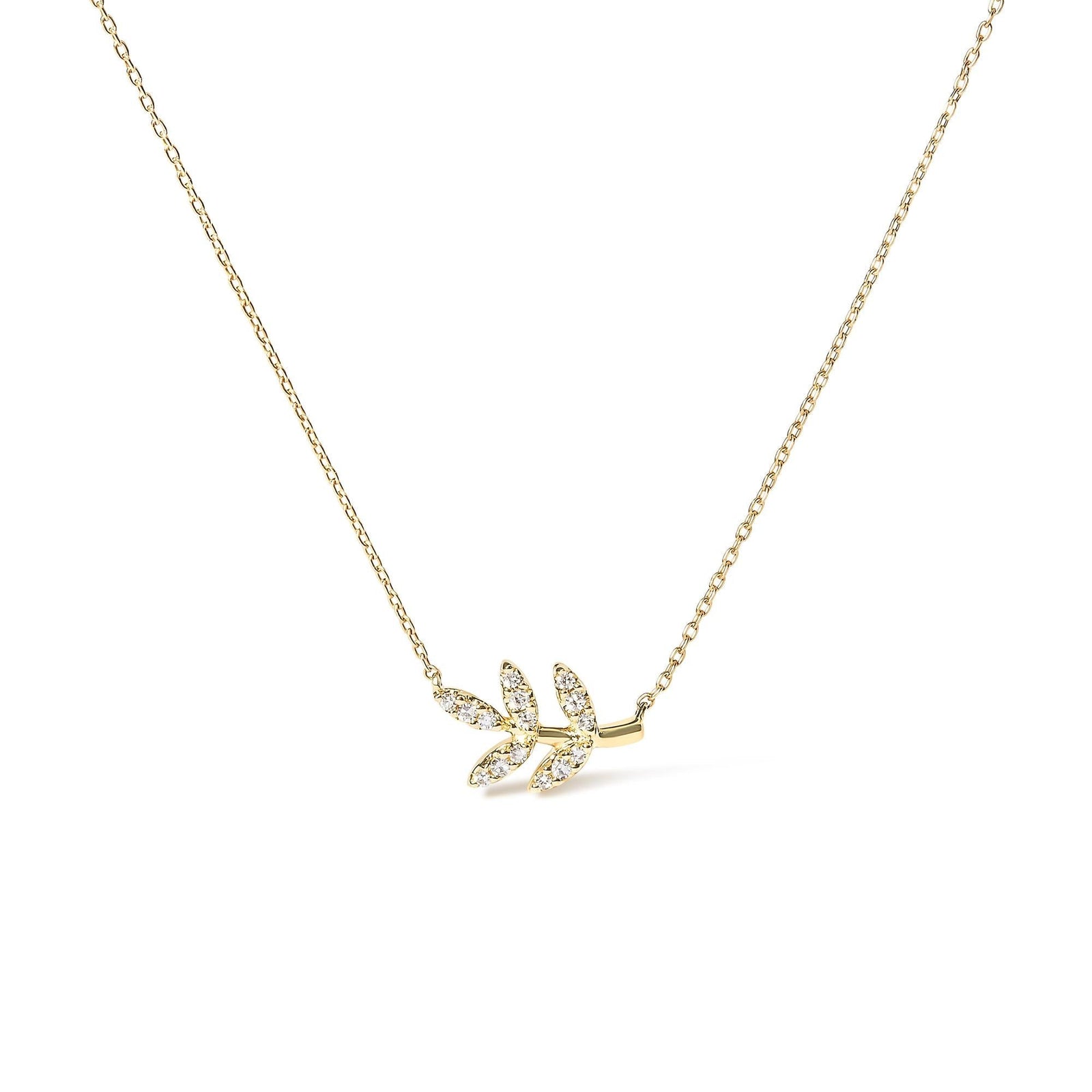 10K Yellow Gold 1/10 Cttw Diamond Leaf and Branch 18" Pendant Necklace (H-I Color, I1-I2 Clarity) by Haus of Brilliance