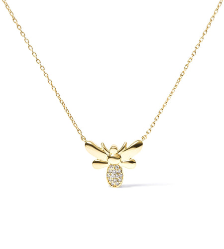 10K Yellow Gold Diamond Accented Bumble Bee Pendant 18" Inch Necklace (H-I Color, I1-I2 Clarity) by Haus of Brilliance