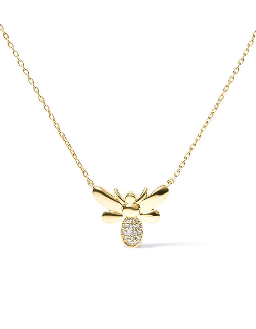 Load image into Gallery viewer, 10K Yellow Gold Diamond Accented Bumble Bee Pendant 18" Inch Necklace (H-I Color, I1-I2 Clarity) by Haus of Brilliance
