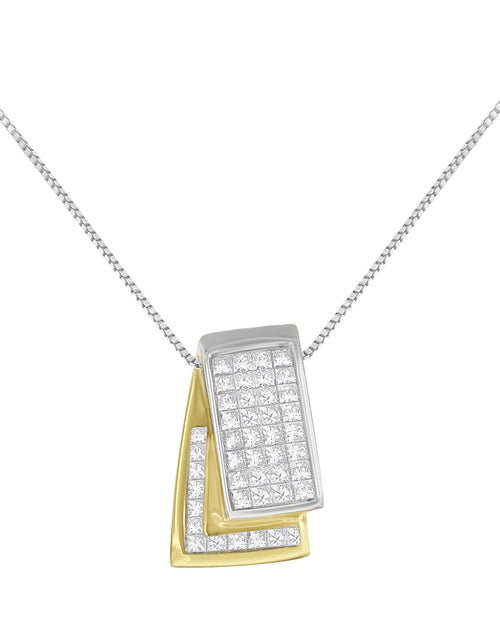 Load image into Gallery viewer, 14K Gold 1.0 Cttw Princess Cut Diamond Two Tone Foldover Box Pendant 18” Box Chain Necklace (H-I Color, SI2-I1 Clarity) by Infinite Jewels
