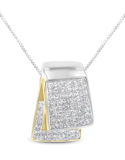 Load image into Gallery viewer, 14K White and Yellow Gold 2.0 Cttw Princess Cut Diamond Two Tone Foldover Box Pendant 18” Box Chain Necklace (H-I Color, SI1-SI2 Clarity) by Haus of Brilliance

